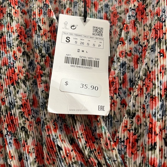 Zara floral print front ribbon mini dress size small nwt - Picture 4 of 4